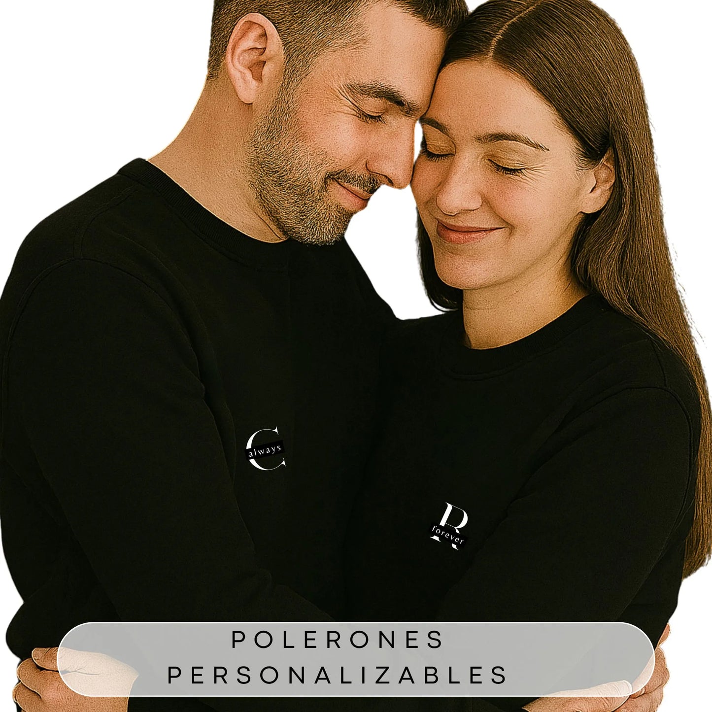 Polerones Pareja Aesthetic Minimalista - Nuestras Iniciales - Cuello Polo