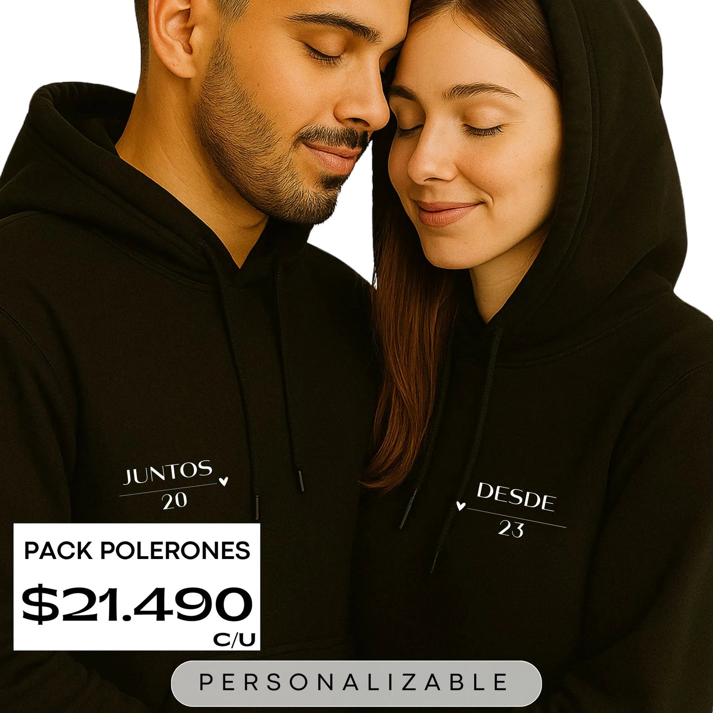 Polerones Pareja Aesthetic Minimalista - Juntos Desde - Gorro Capucha