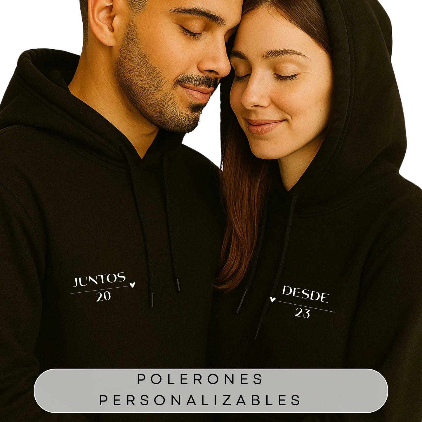 Polerones Pareja Aesthetic Minimalista - Juntos Desde - Gorro Capucha