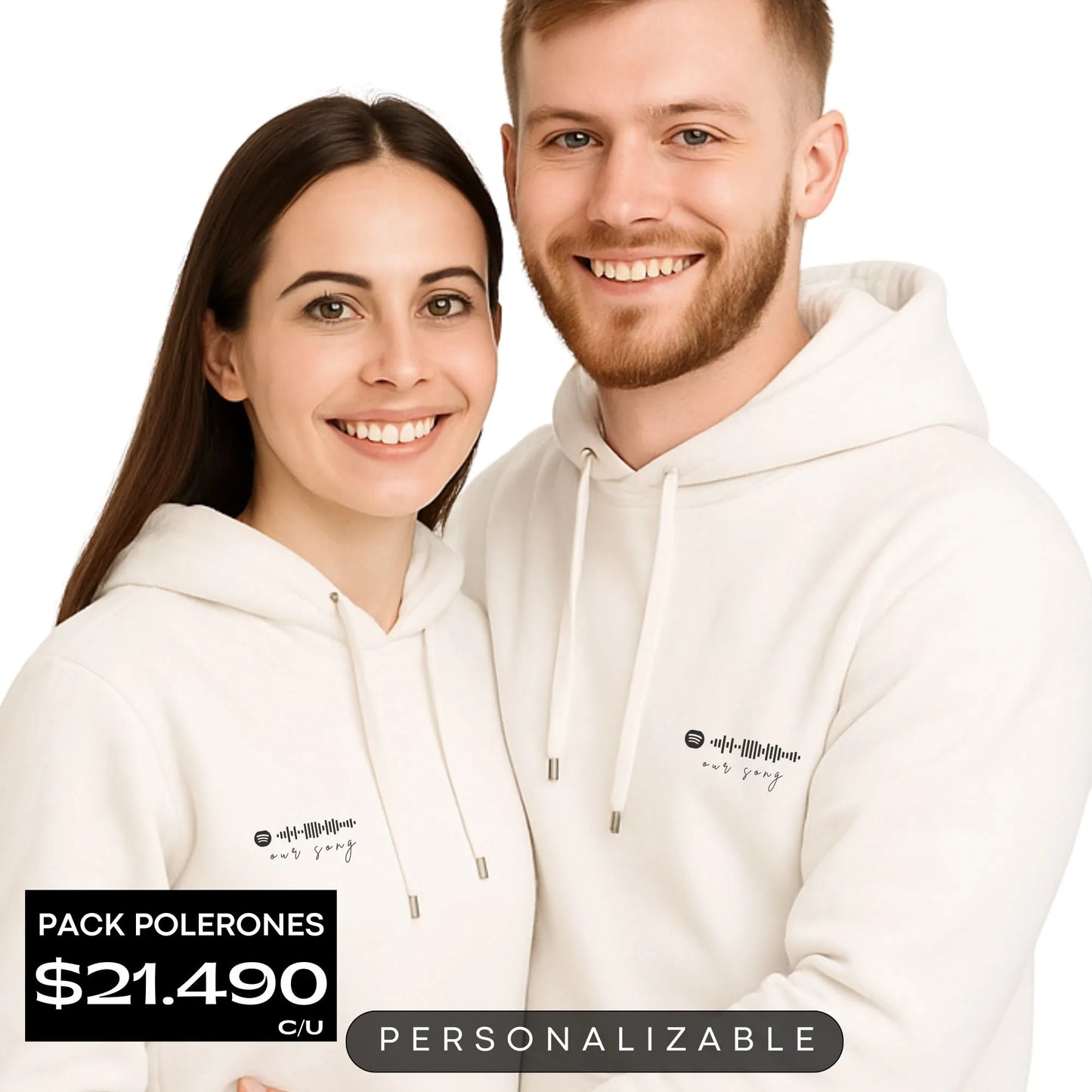 Polerones Pareja Aesthetic Minimalista - Canción Spotify - Gorro Capucha
