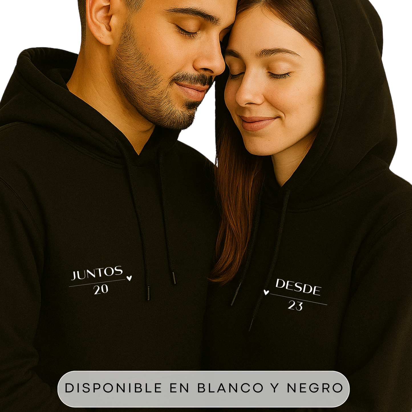Polerones Pareja Aesthetic Minimalista - Juntos Desde - Gorro Capucha