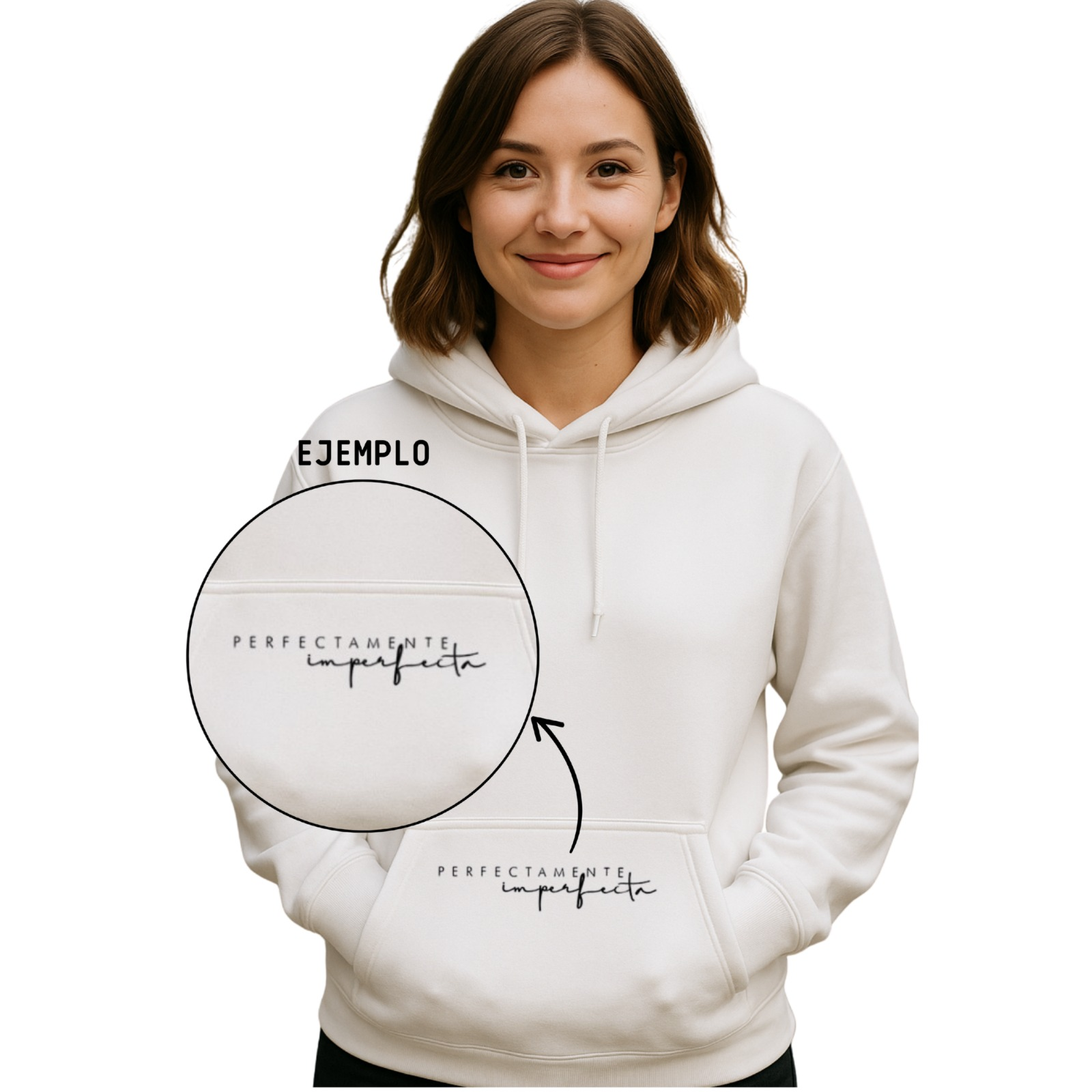 Ejemplo de personalización en polerón blanco