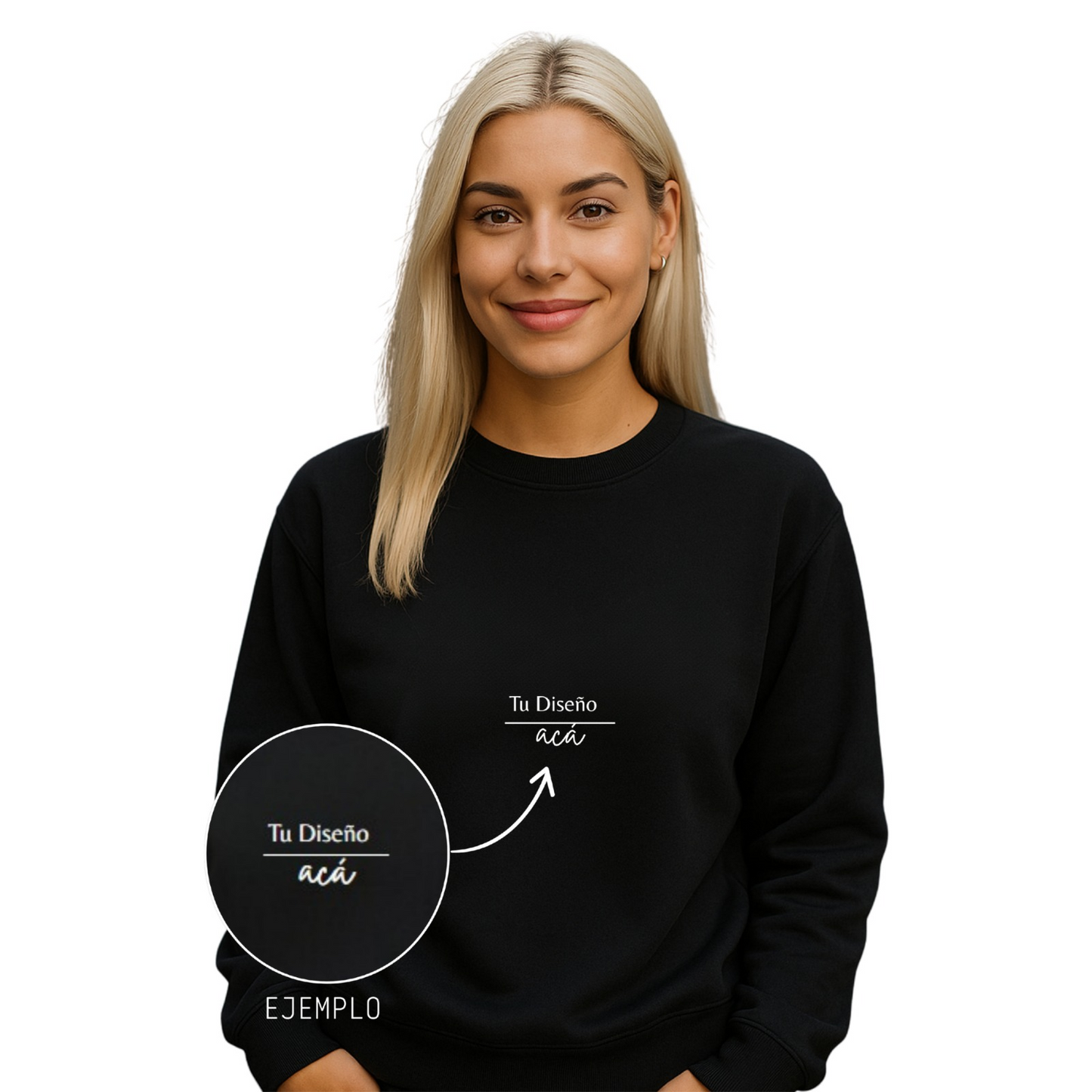 Ejemplo de diseño personalizado en polerón negro de cuello